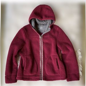 L.L. Bean Full Zip Sherpa Fleece  Lined Jacket with Floral Accents  Size: Medium